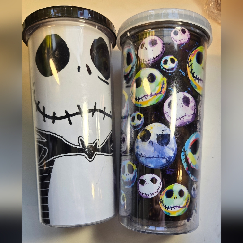 Jack Skellington Travel Tumblers with Lid and Stainless Steel Straws - Picture 1 of 8